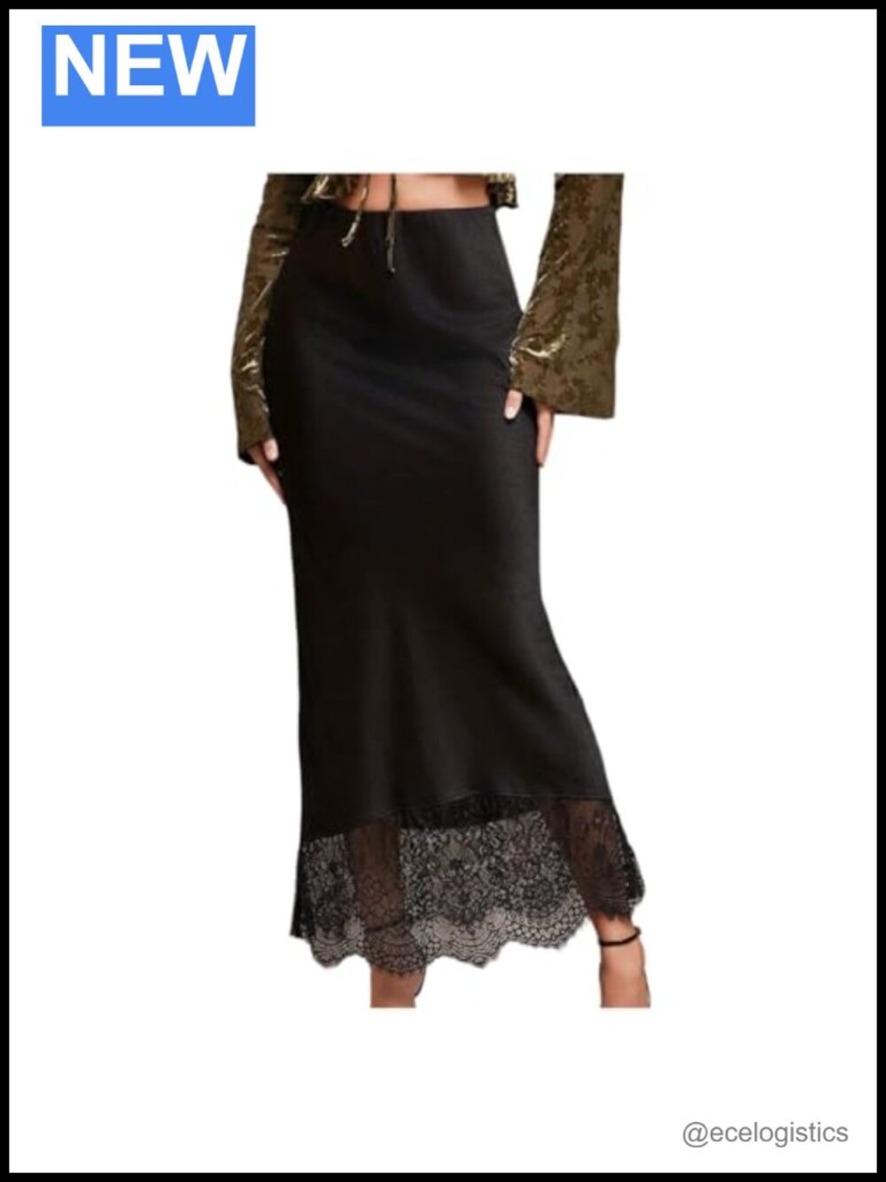 Elegant Lace Trim Maxi Skirt Low Rise Fishtail Formal Party Wear
